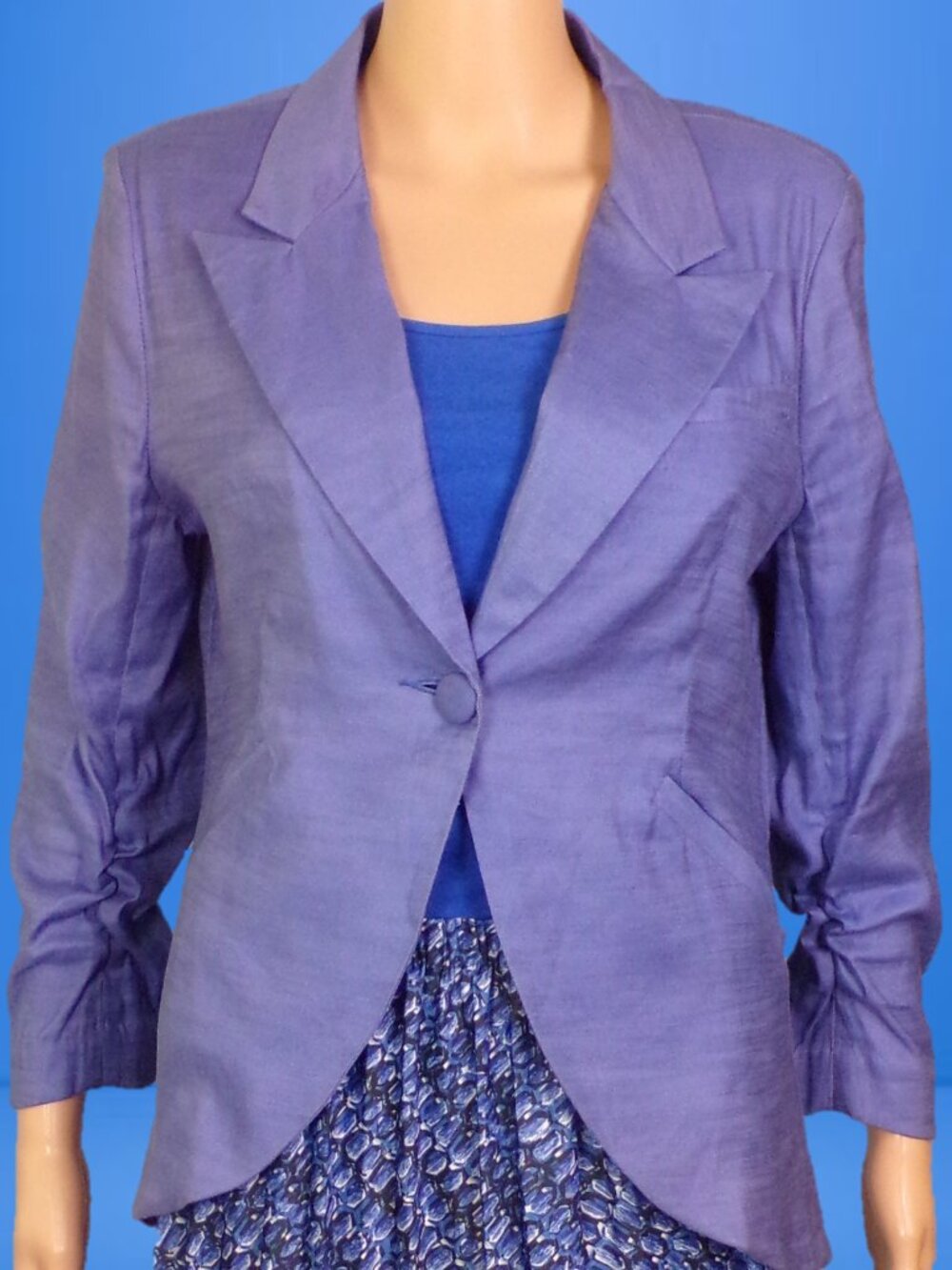 ESLEY size L Juniors blue linen-blend 1-button blazer linen/rayon/spandex
